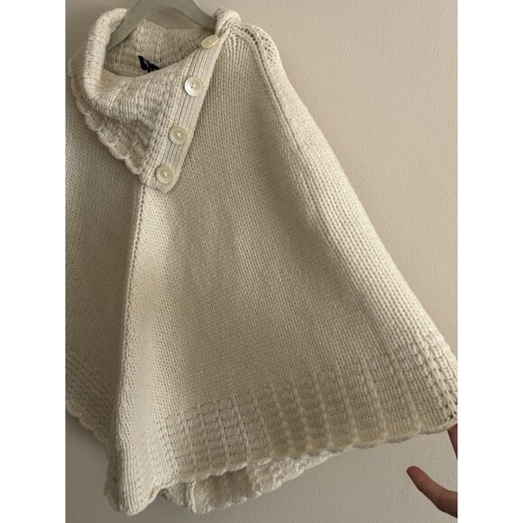 GAP Kids Sweater Knit Poncho Cape Ivory Cream Buttons Lambs Wool S/M - Picture 2 of 12